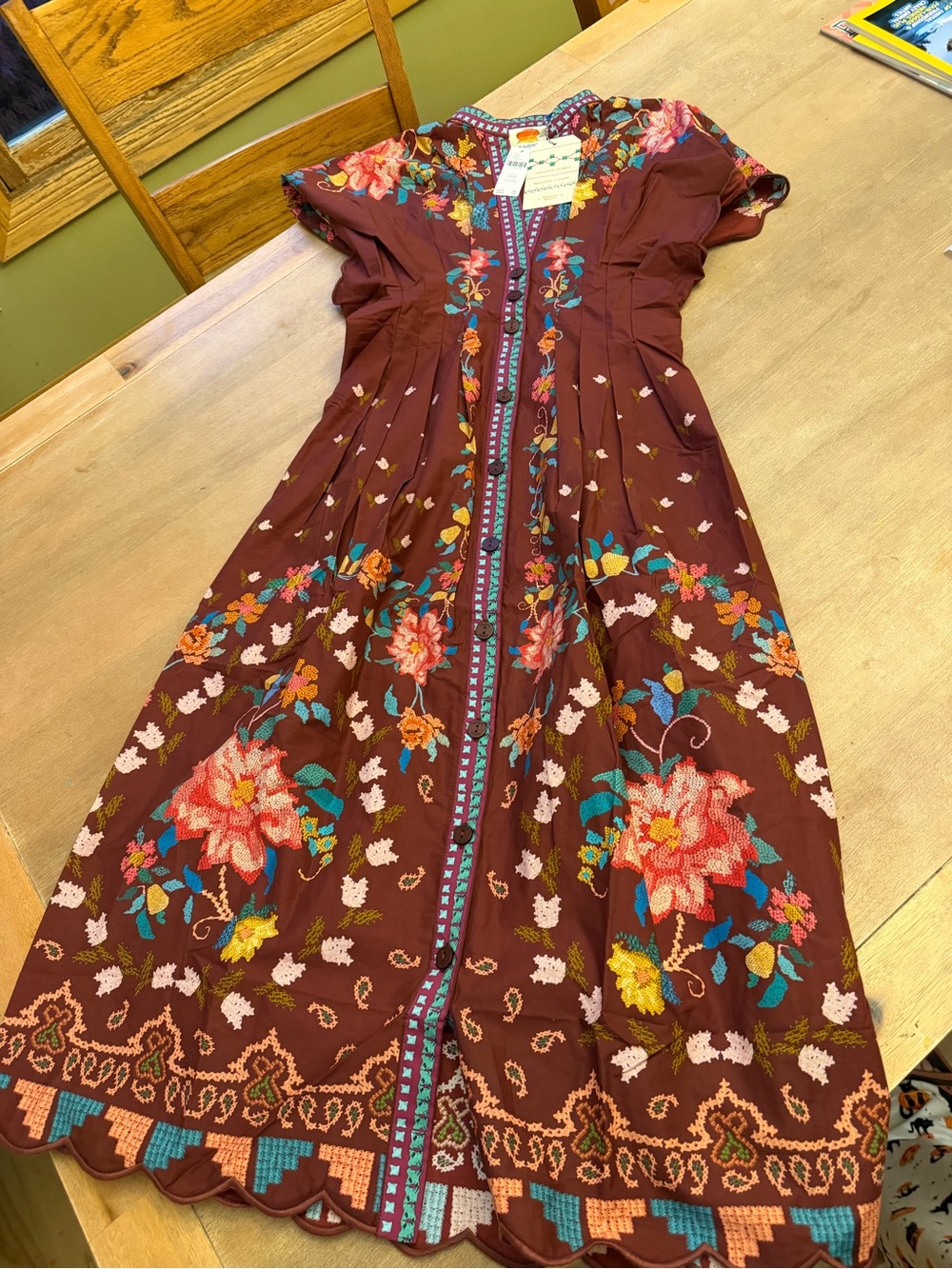 FARM Rio Burgundy Embroidered Floral Maxi Dress